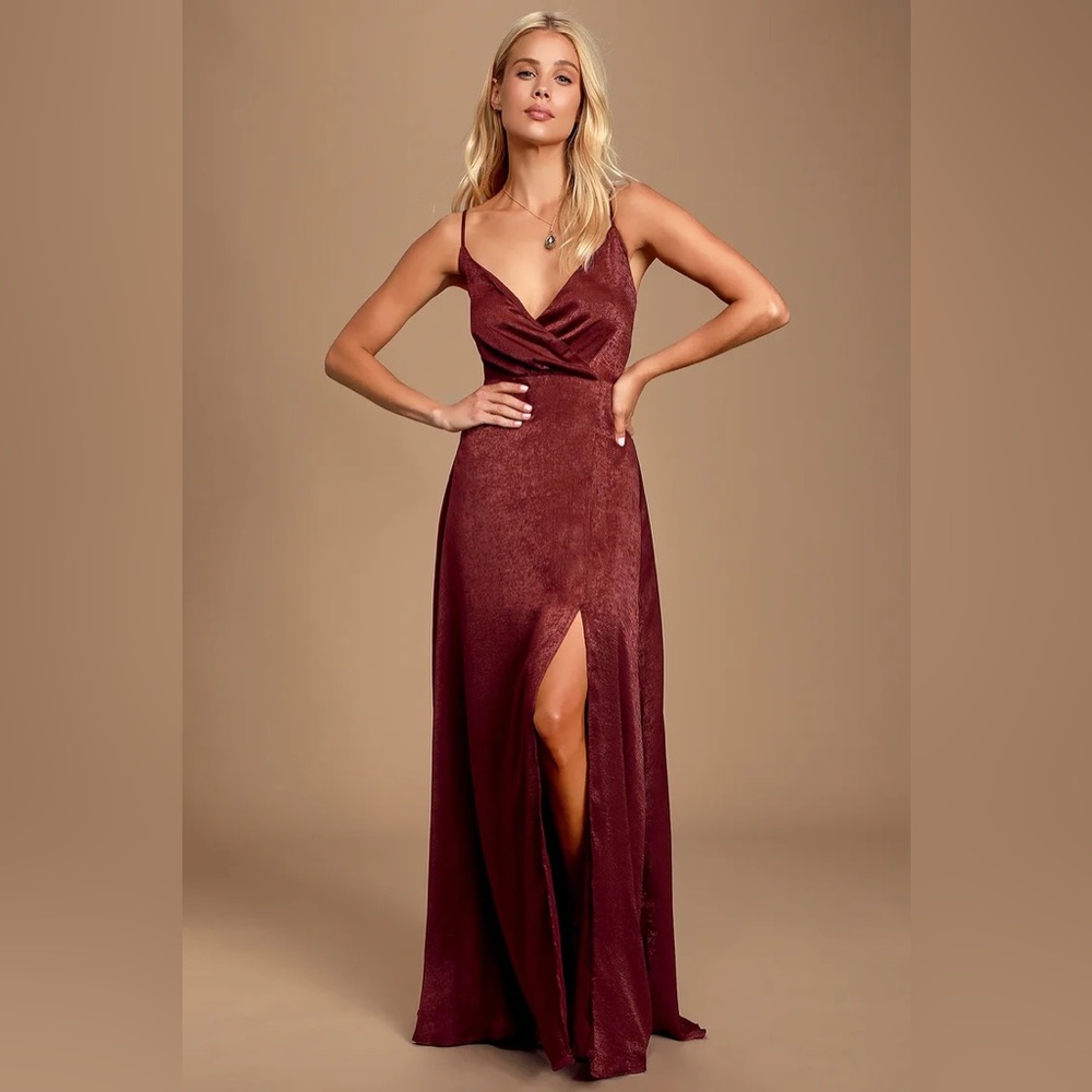 NWT lulus Constantine Burgundy Satin Maxi Dress